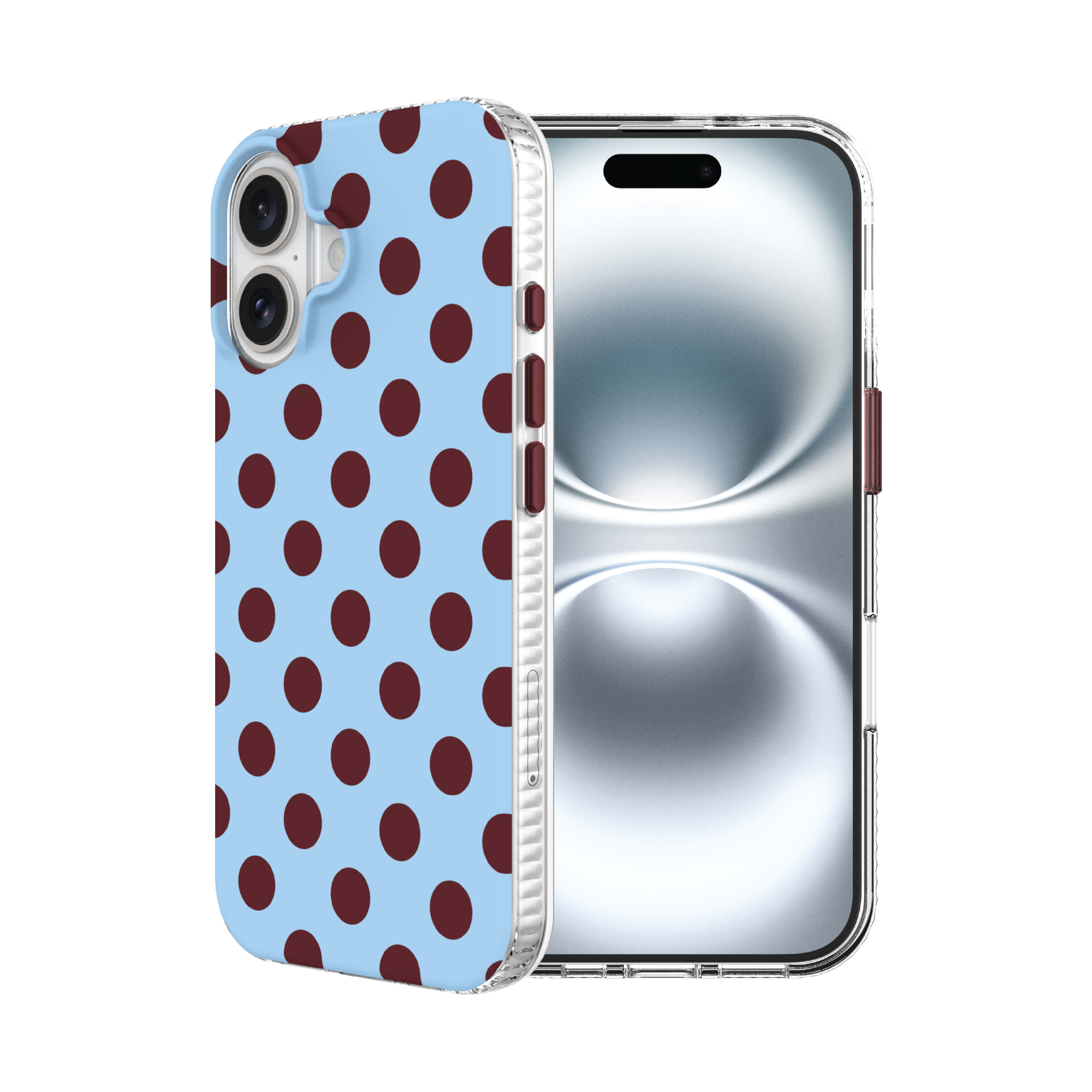 onn Phone Case for iPhone 16, MagSafe Compatible - Blue and Burgundy Polka Dot