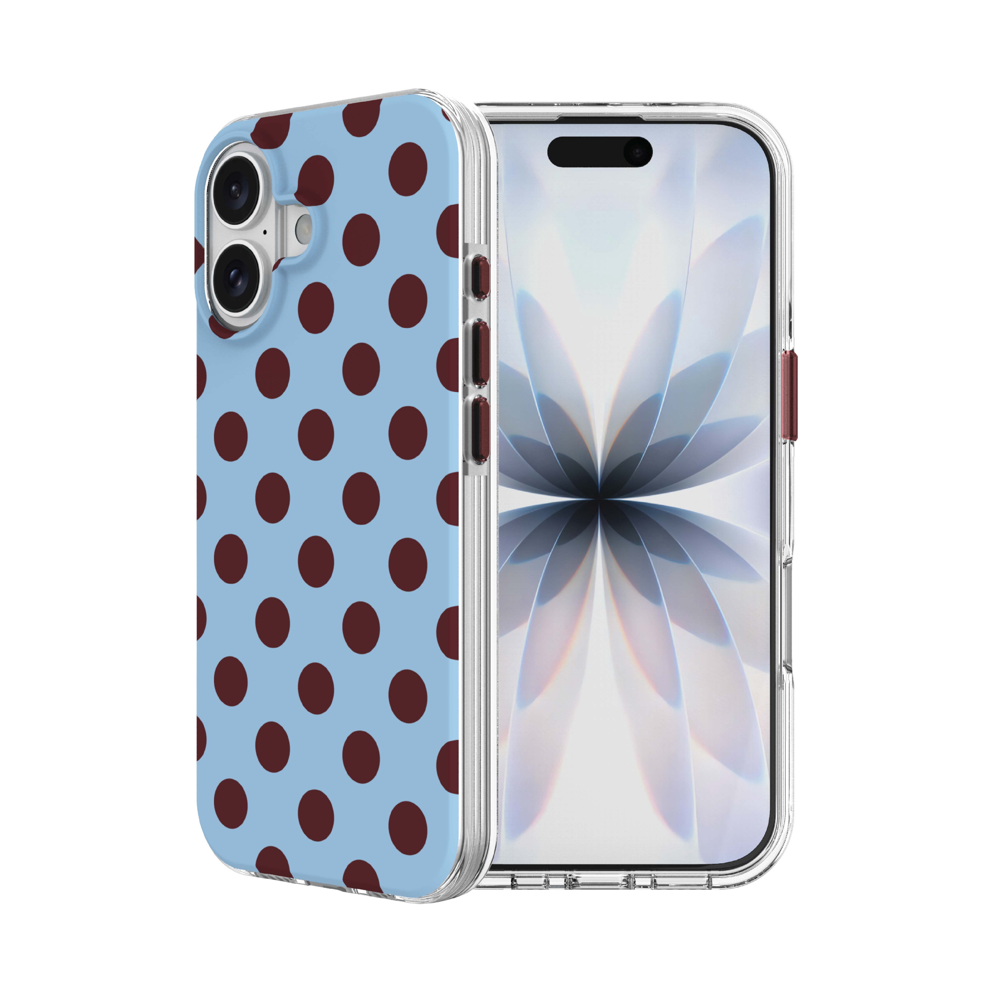 onn Phone Case for iPhone 17, MagSafe Compatible - Blue and Burgundy Polka Dot