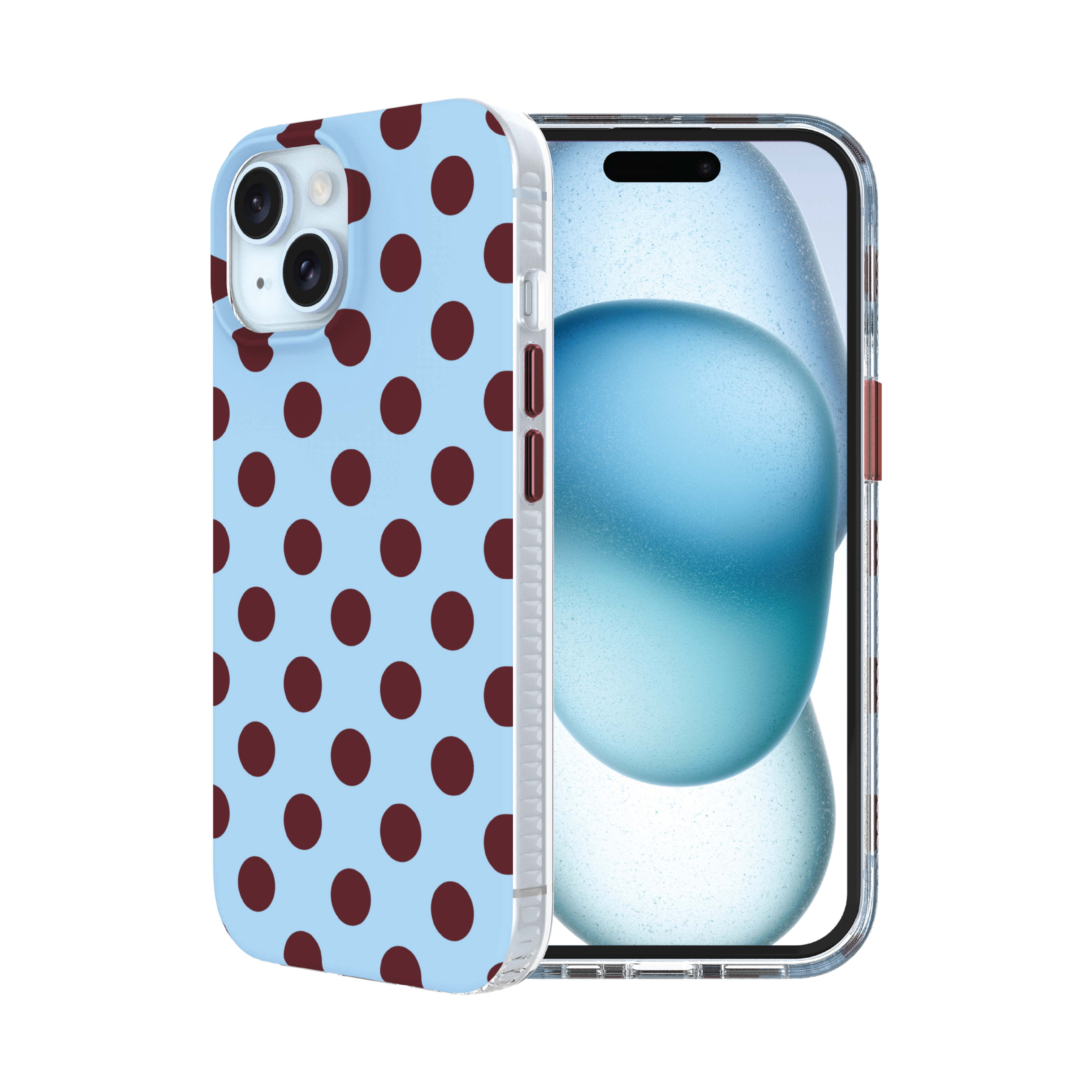 onn Phone Case for iPhone 17e / 16e / 15 / 14 / 13, MagSafe Compatible - Blue and Burgundy Polka Dot