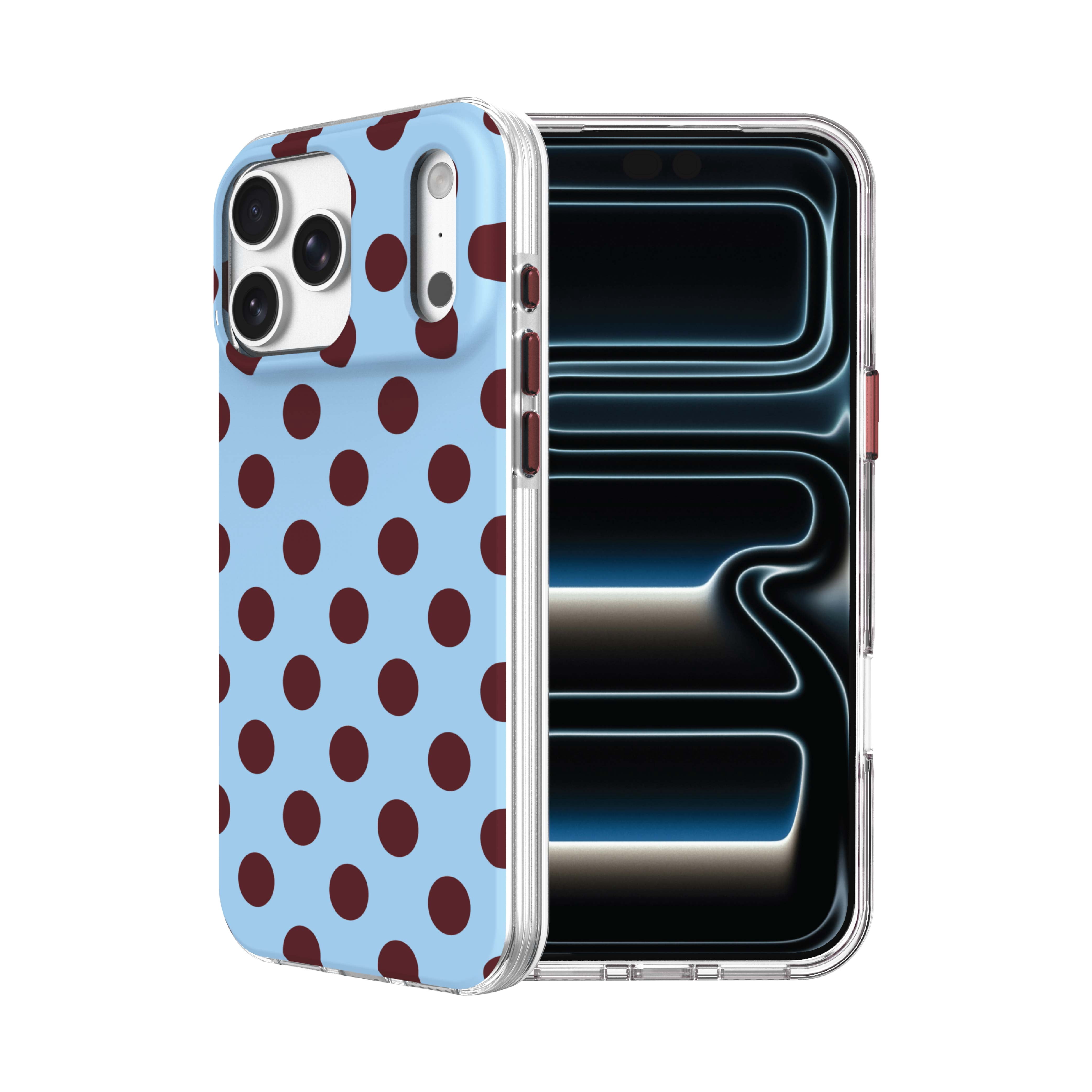 onn Phone Case for iPhone 18 Pro / 17 Pro, MagSafe Compatible - Blue and Burgundy Polka Dot