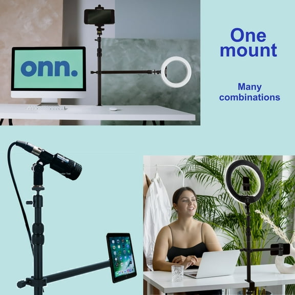 onn Desk / Table Mount for Auxiliary Arm for Streaming and Mounting DSLR, Phone, Ring Light, Webcam, Cameras