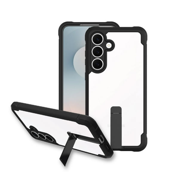 onn Dual-Layer Phone Case with Kickstand for Samsung Galaxy S25 FE - Black/Clear