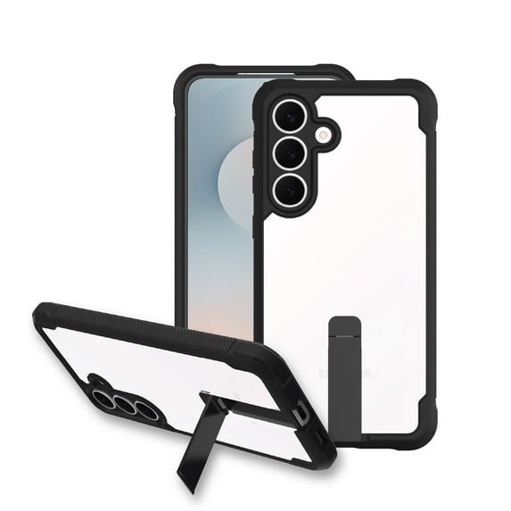 onn Dual-Layer Phone Case with Kickstand for Samsung Galaxy S25 FE - Black/Clear