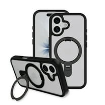 onn MagSafe Compatible Phone Case with Kickstand for iPhone 17 - Black/Frosted Clear