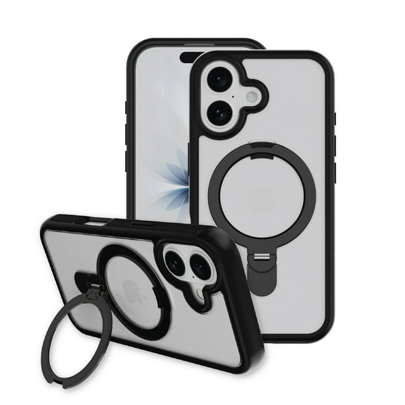 onn MagSafe Compatible Phone Case with Kickstand for iPhone 17 - Black/Frosted Clear