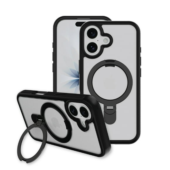 onn MagSafe Compatible Phone Case with Kickstand for iPhone 17 - Black/Frosted Clear