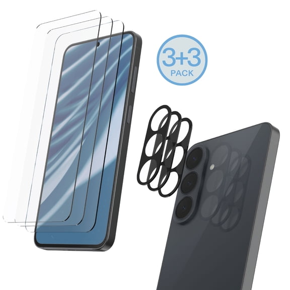 onn Samsung Galaxy S26 FE Glass Screen Protector (3 Pack) and Camera Glass Screen Protector (3 Pack)
