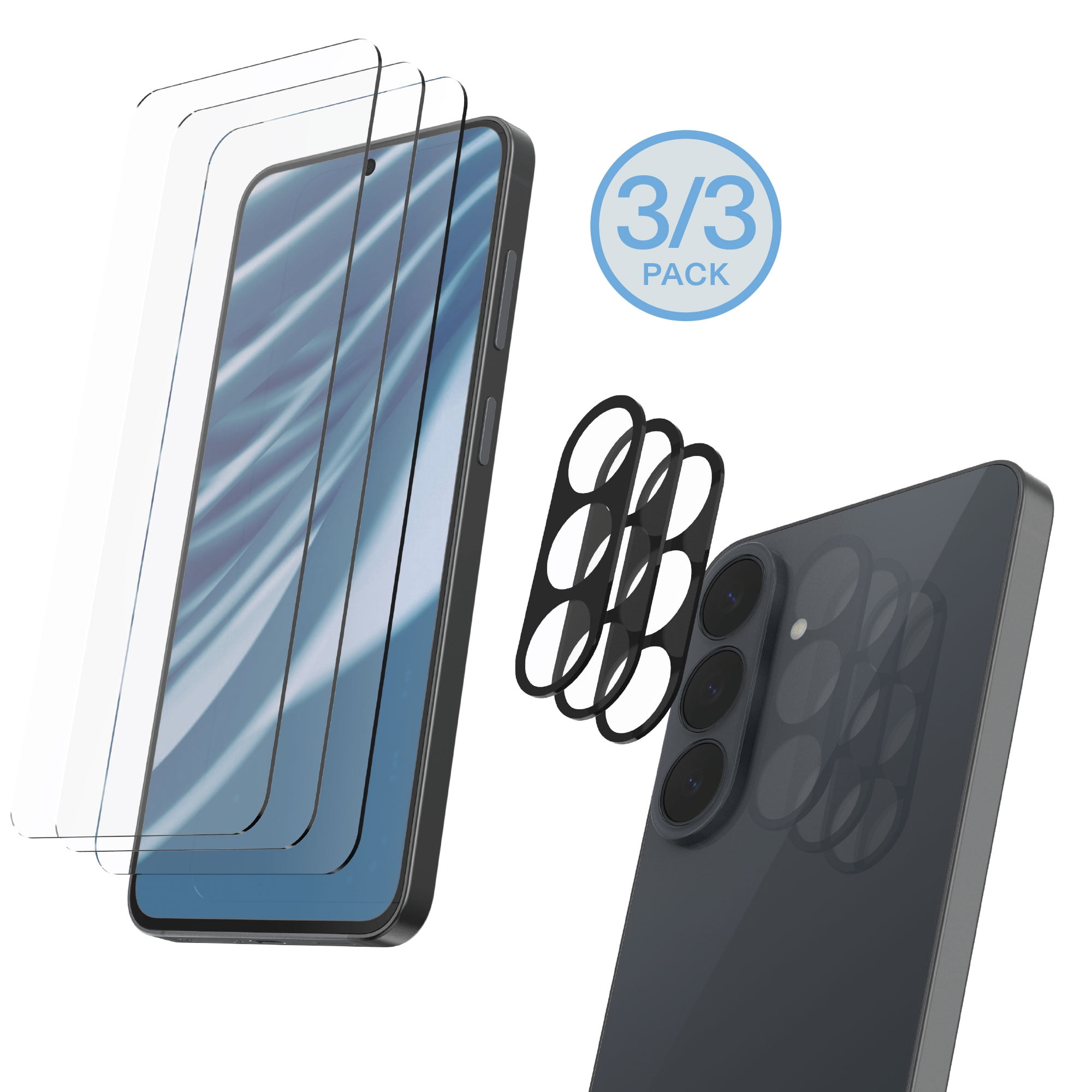 onn Samsung Galaxy S26 FE Glass Screen Protector (3 Pack) and Camera Glass Screen Protector (3 Pack)