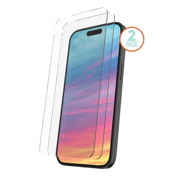 onn. Glass Screen Protector for iPhone 15 Plus, iPhone 14 Plus - 2 pack
