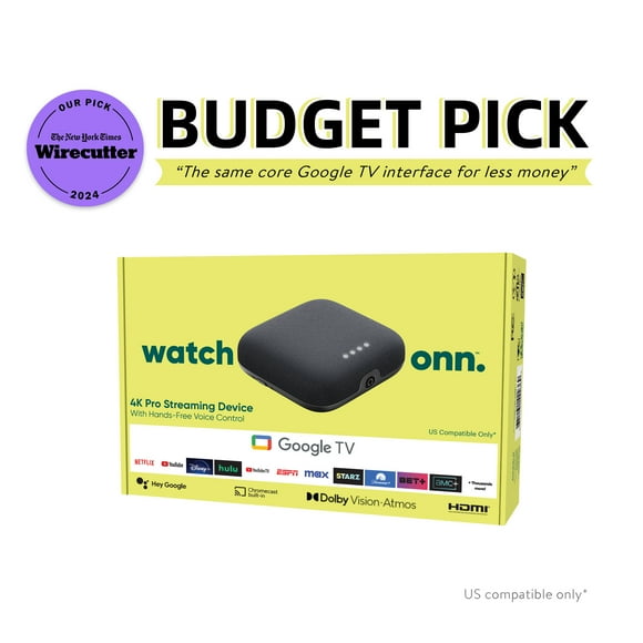 onn 4K Pro Streaming Device with Google TV Hands-Free Voice Control & Dolby Atmos/Dolby Vision
