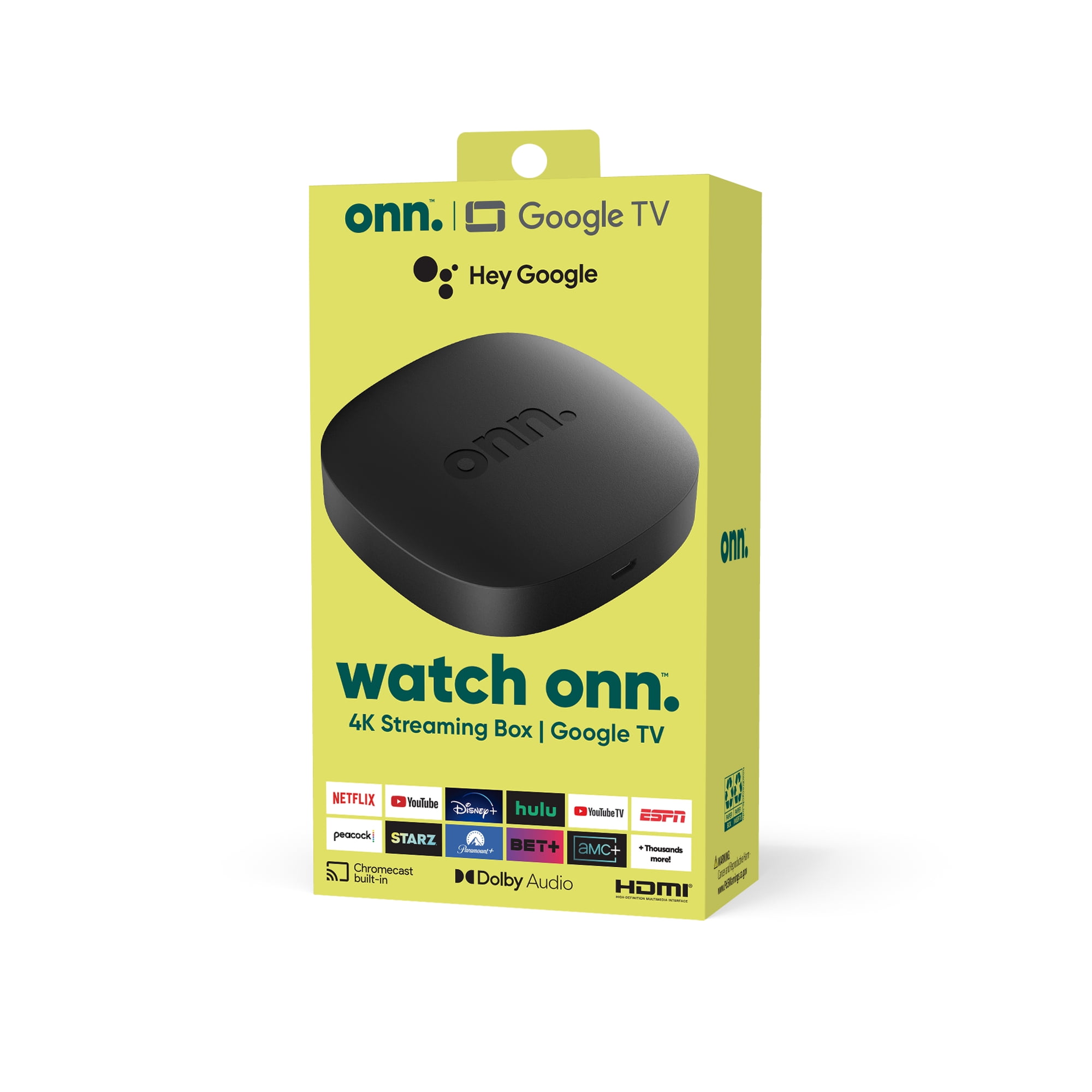 onn. Google TV 4K Streaming Box (New, 2023), 4K UHD resolution