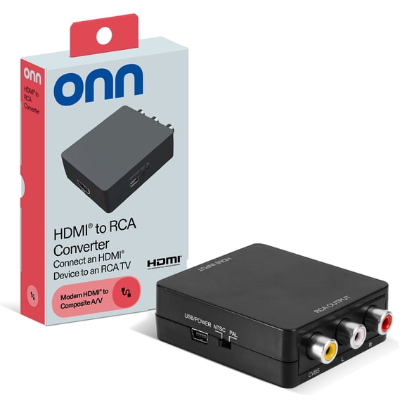 onn HDMI To Composite AV Adapter with 2.6' Mini-USB Cable, Black