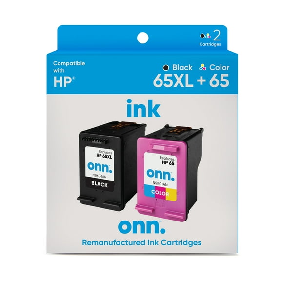 onn HP 65XL/65 Inkjet Printer Cartridges, High Yield Black & Tri-Color, 2 Pack
