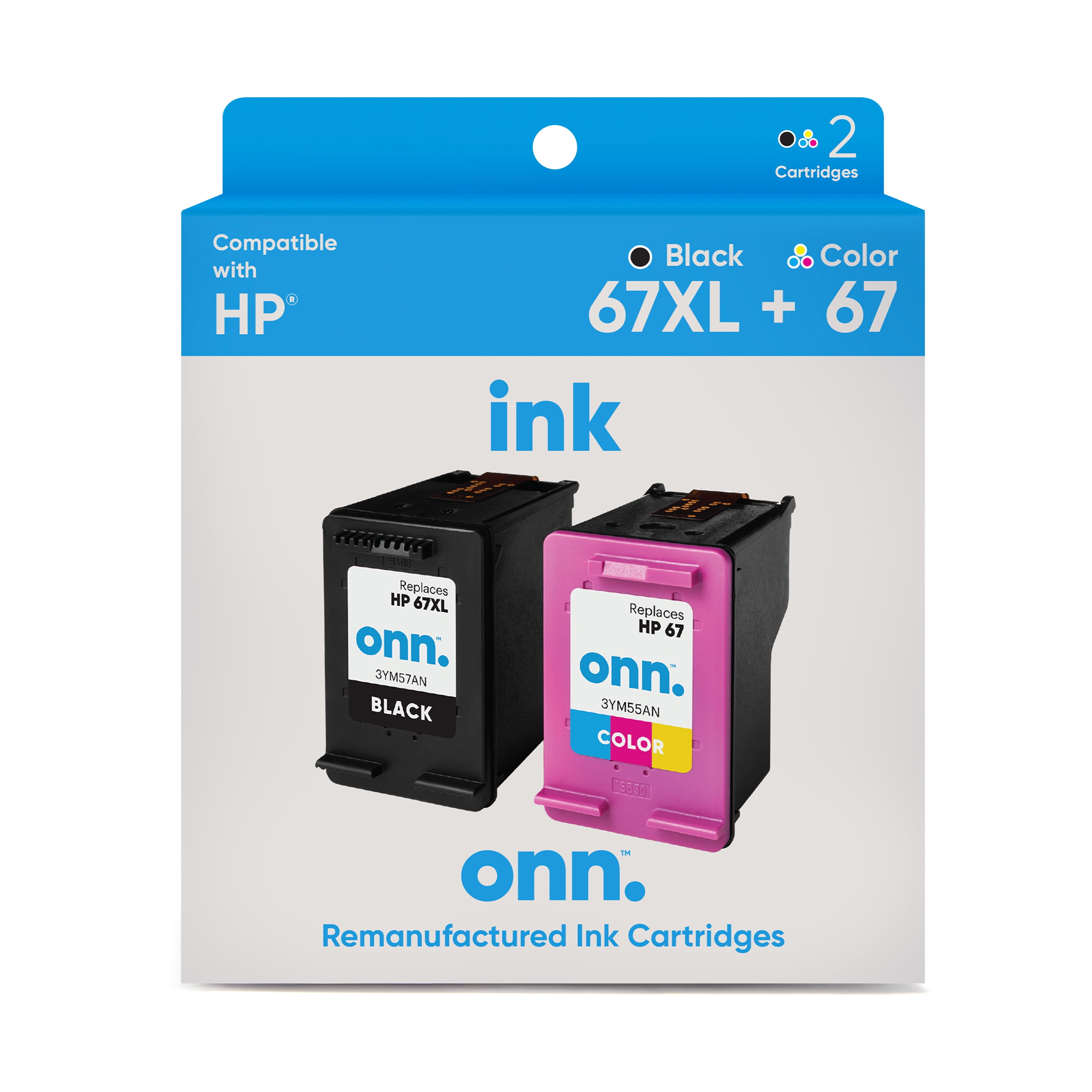 Remanufactured onn HP67XL Black 67 Tricolor 2-pack Printer