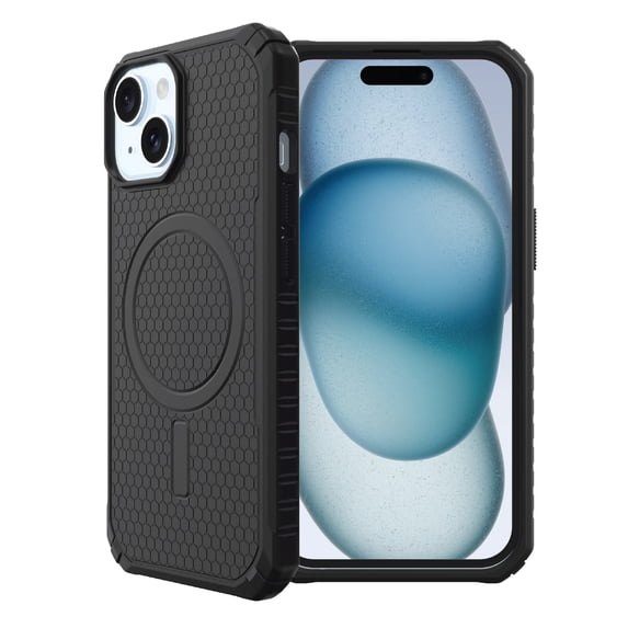 onn Honeycomb Dual-Layer Phone Case for iPhone 17e / 16e / 15 / 14 / 13, MagSafe Compatible - Black