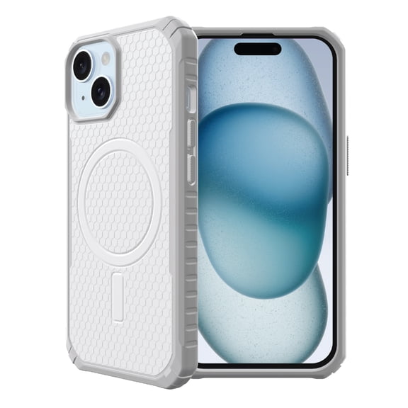 onn Honeycomb Dual-Layer Phone Case for iPhone 17e / 16e / 15 / 14 / 13, MagSafe Compatible - White