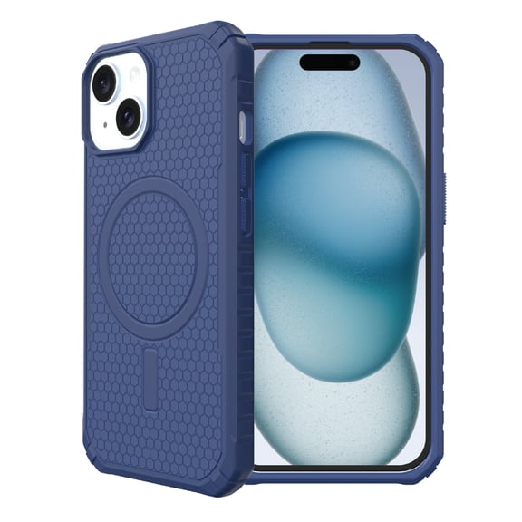 onn Honeycomb Dual-Layer Phone Case for iPhone 17e / 16e / 15 / 14 / 13, MagSafe Compatible - Blue