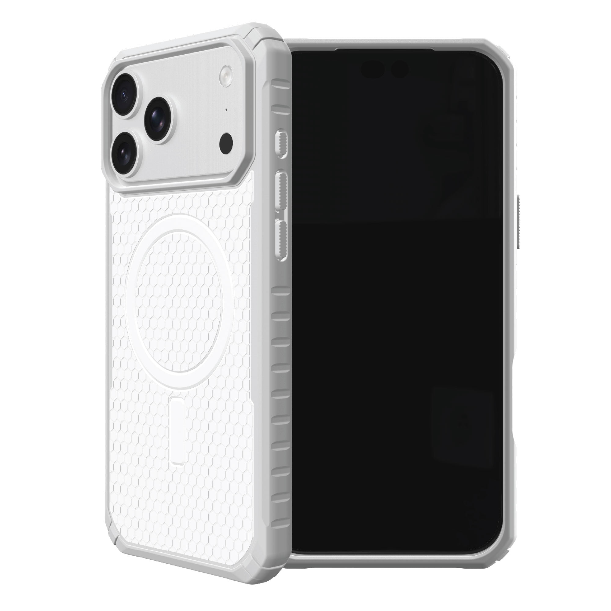 onn Honeycomb Dual-Layer Phone Case for iPhone 18 Pro / 17 Pro, MagSafe Compatible - White