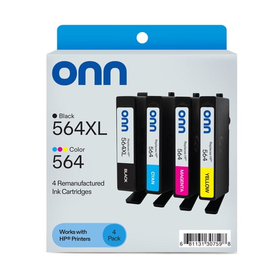 onn HP 564XL + 564 Black and Tri-Color, 4 Pack Ink Cartridge (Remanufactured)