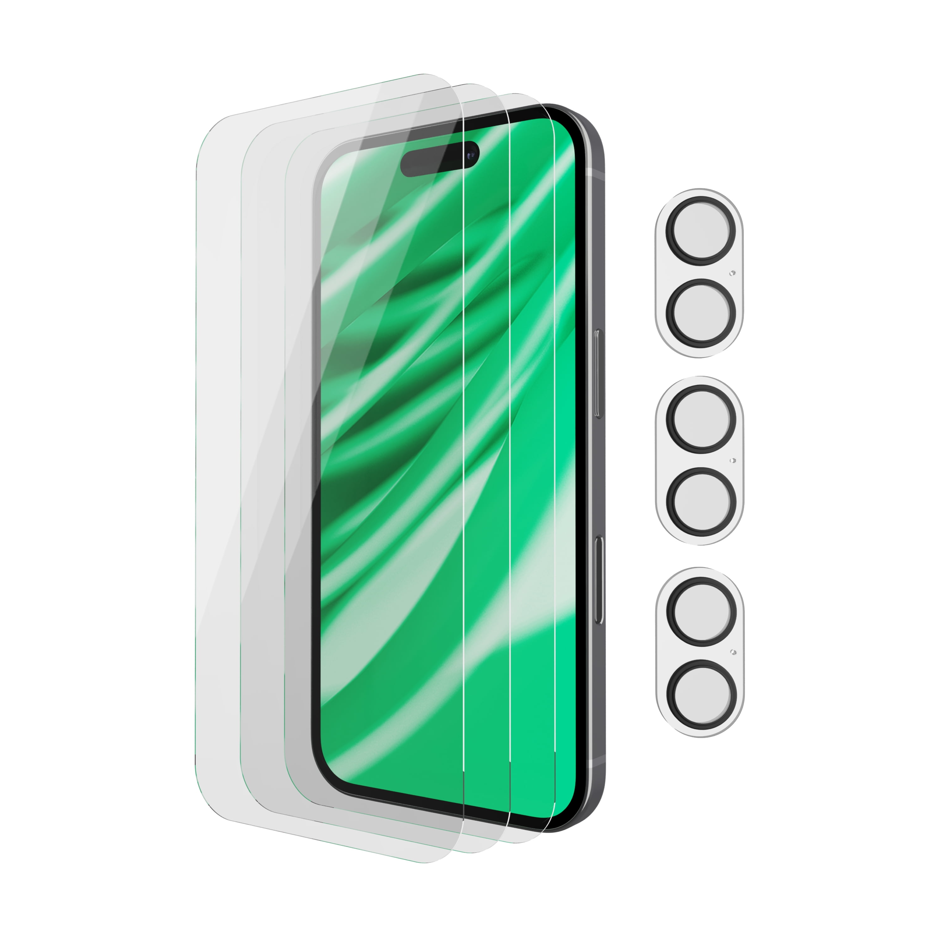 onn iPhone 17 3-Pack Glass Screen Protector with Camera Glass and Easy Installation Frame