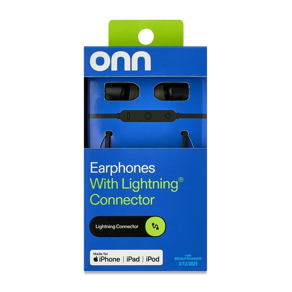 onn Earphones with Lightning Connector, Black