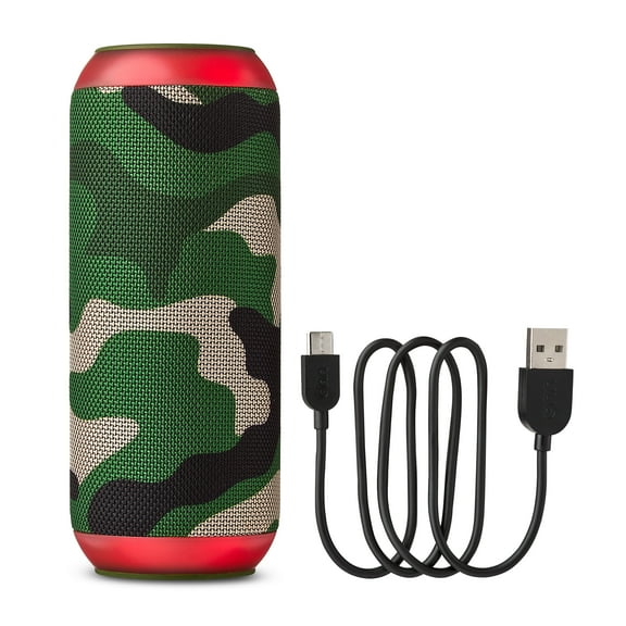 onn Large Rugged Speaker with Bluetooth Wireless Technology and LED Lighting, Camo