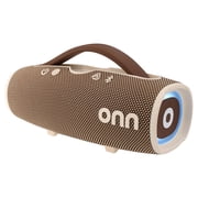 onn Large Rugged Speaker with LED Lighting, Tan
