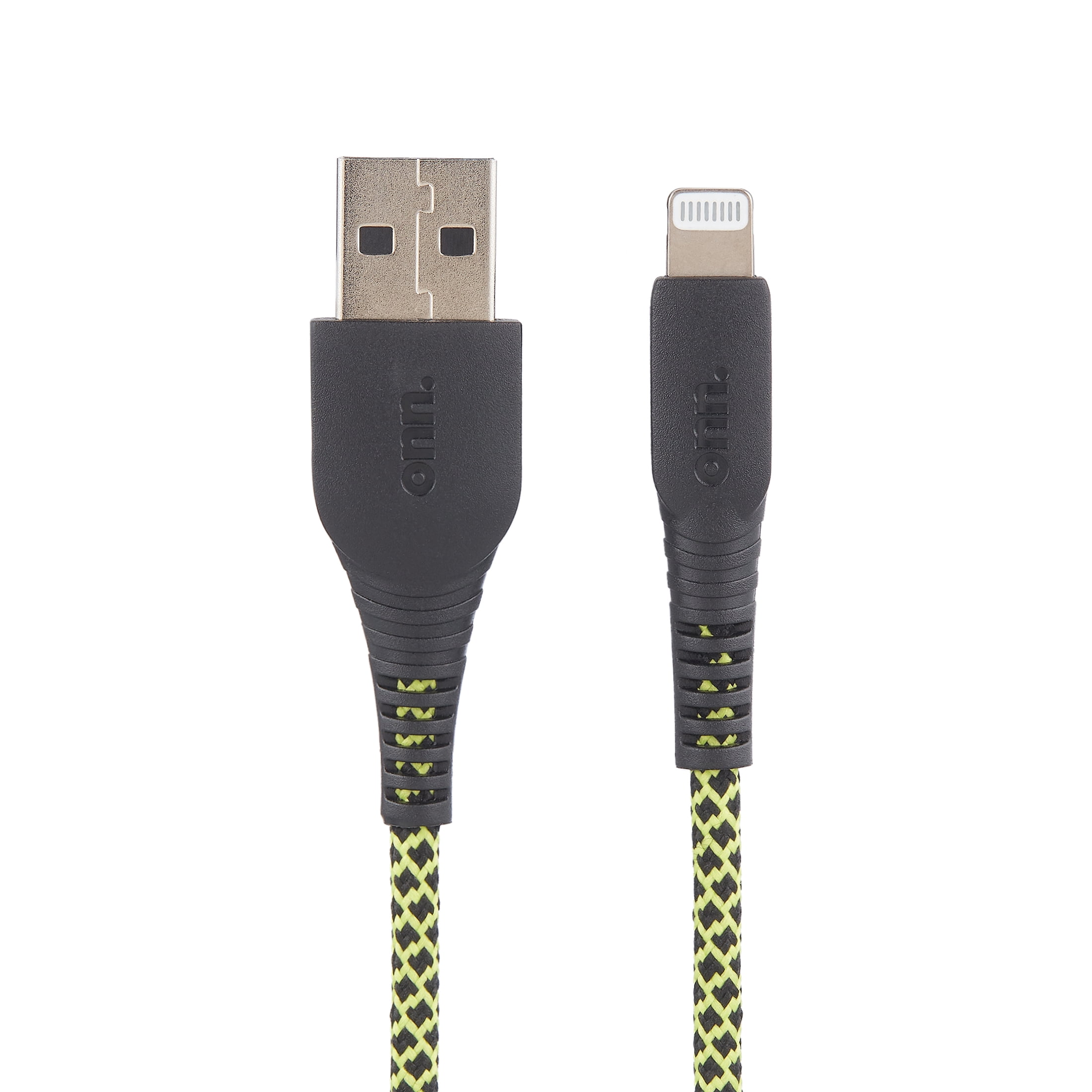 onn 6ft Lightning to USB Braided Charging Cable with Cable Management, MFI Certified, Black and Yellow - Compatible with iPhone 14/13/12/11/X/XR/XS/8/7/6/5, iPad, Airpods and more