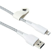 onn 6ft Lightning to USB Braided Charging Cable with Cable Management, MFI Certified, White and Gray - Compatible with iPhone 14/13/12/11/X/XR/XS/8/7/6/5, iPad, Airpods and more