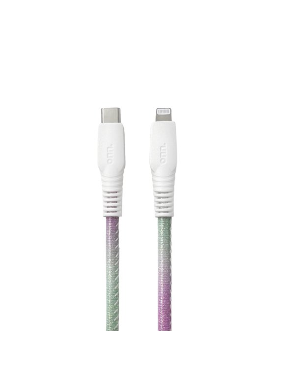 . Lightning to USB-C Glitter Cable, Purple & Mint, 6'