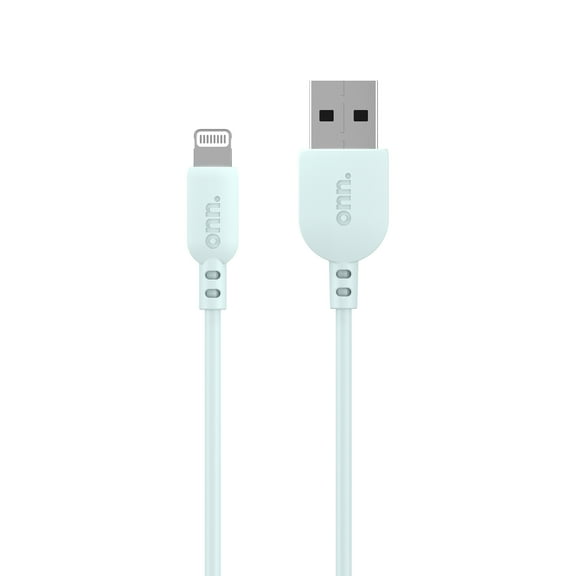 onn 3ft Lightning to USB Charging Cable, Soft Touch Material, MFI Certified, Aqua - Compatible with iPhone 14/13/12/11/X/XR/XS/8/7/6/5, iPad, Airpods and more