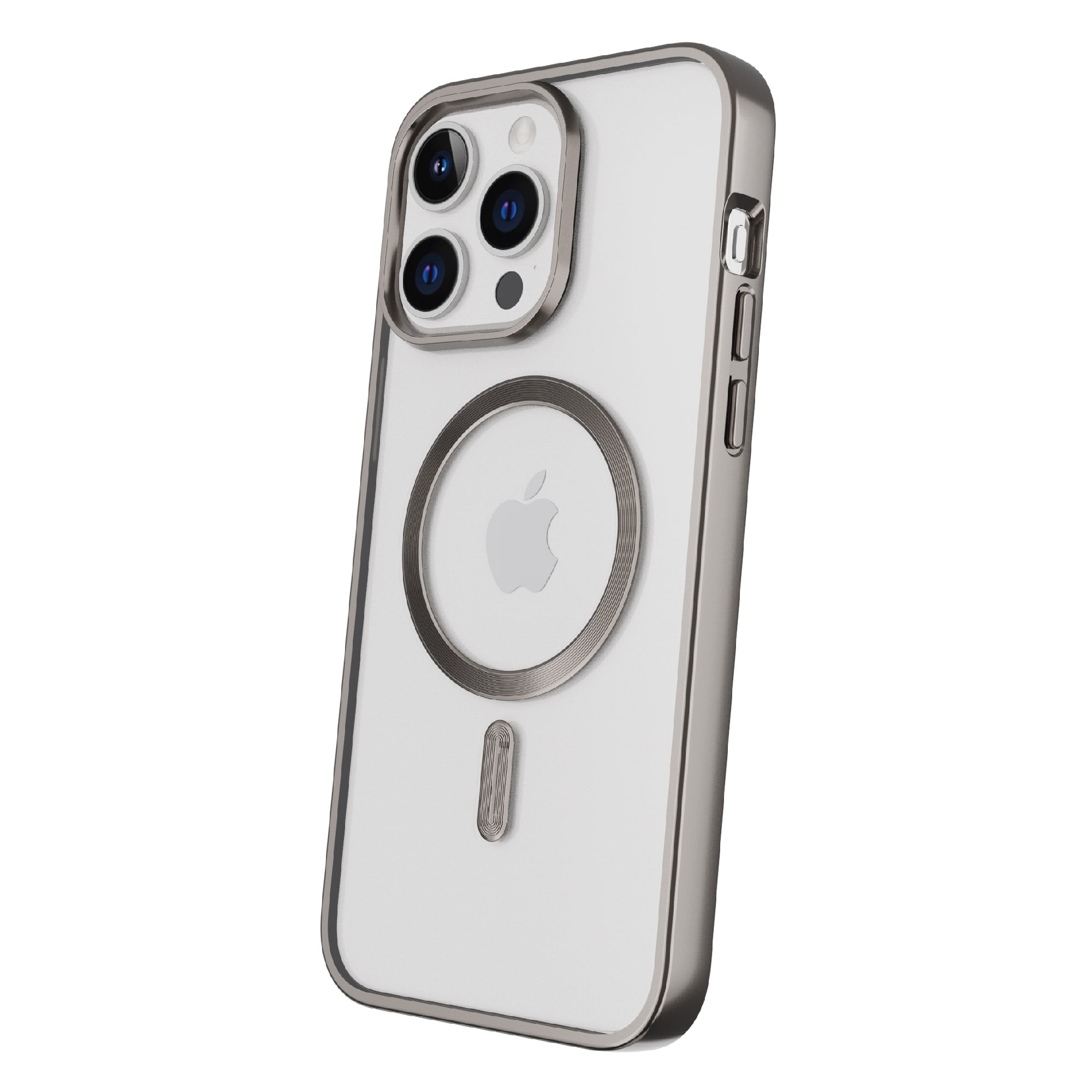 onn. MagSafe Compatible Phone Case for iPhone 15 Pro Max - Metallic Gray/Clear