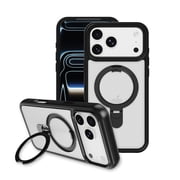 onn Phone Case with Ring Kickstand for iPhone 18 Pro Max / 17 Pro Max, MagSafe Compatible, Rotating Kickstand - Frosted Clear/Black