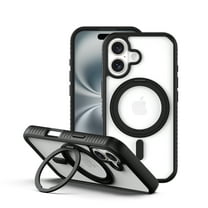 onn. MagSafe Compatible Phone Case with Ring Stand for iPhone 16 - Black/Clear