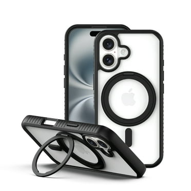 onn. MagSafe Compatible Phone Case with Ring Stand for iPhone 16 - Black/Clear
