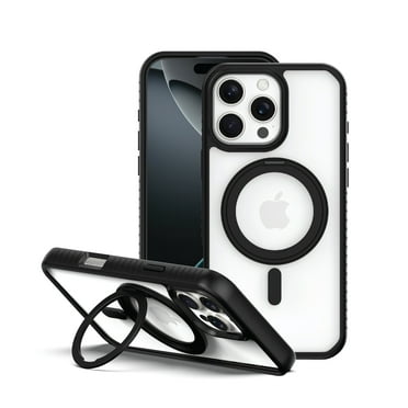 onn. MagSafe Compatible Phone Case with Ring Stand for iPhone 16 Pro - Black/Clear