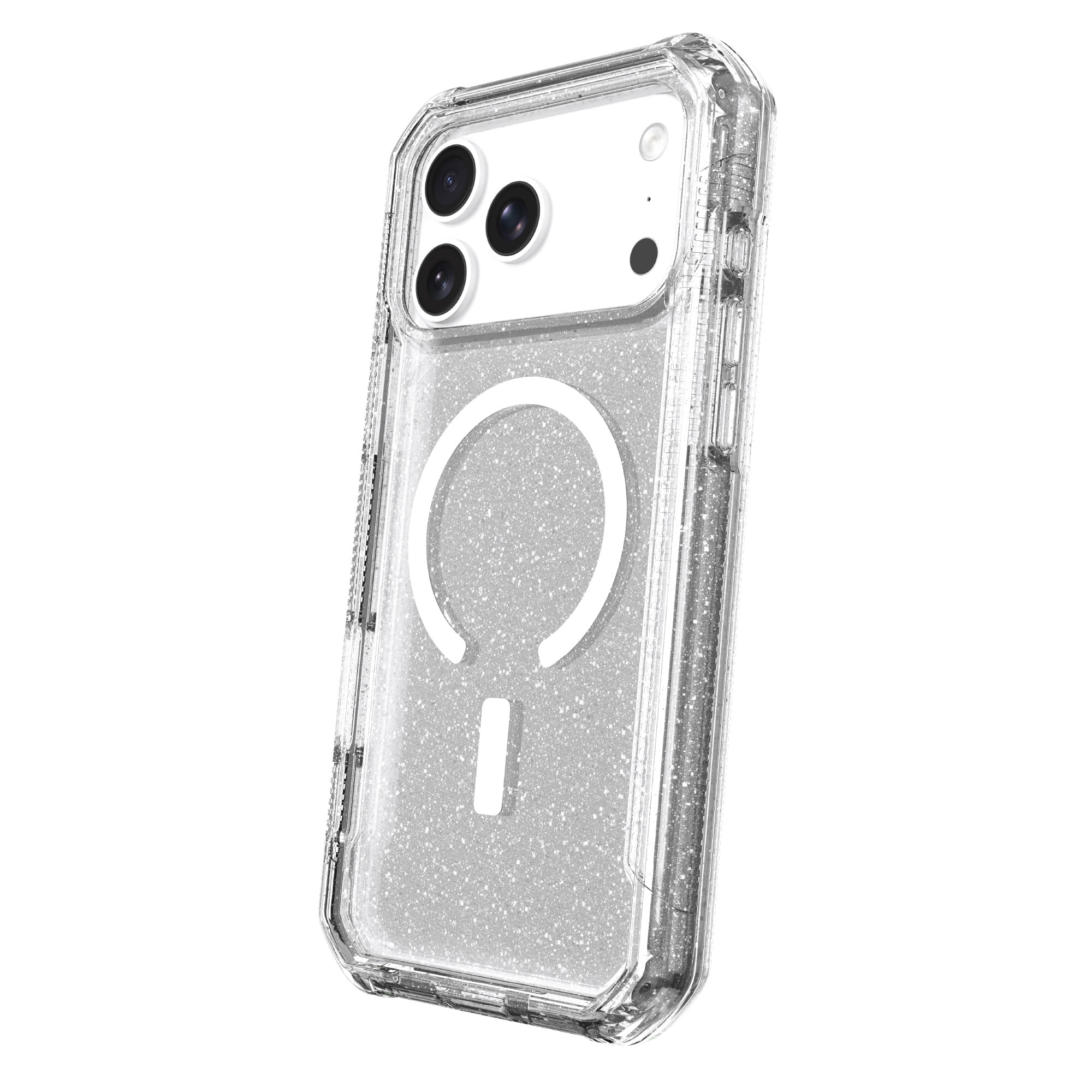 onn Rugged Phone Case for iPhone 18 Pro Max / 17 Pro Max, MagSafe Compatible - Clear with Silver Glitter