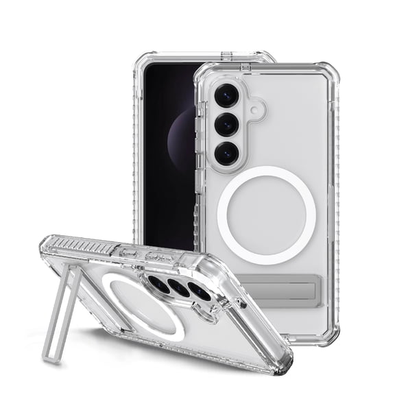onn Magnetic Compatible Rugged Phone Case with Kickstand for Samsung Galaxy S26 - Clear