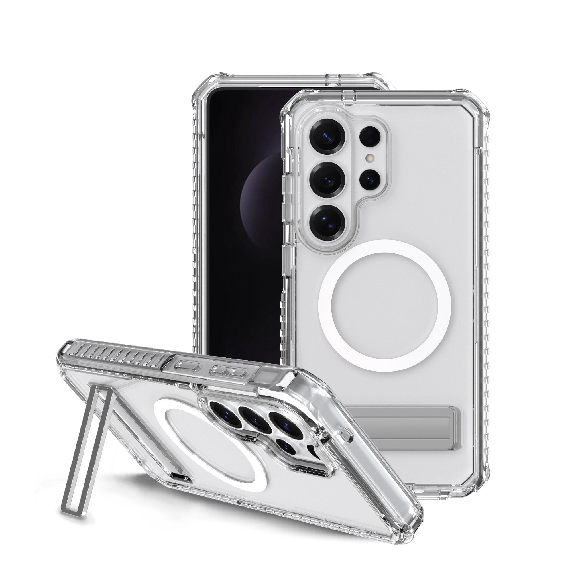 onn Magnetic Compatible Rugged Phone Case with Kickstand for Samsung Galaxy S26 Ultra - Clear