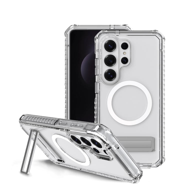 Onn Magnetic Compatible Rugged Phone Case with Kickstand for Samsung Galaxy S26 Ultra - Clear