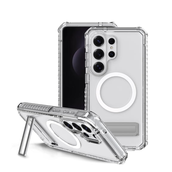 onn Magnetic Compatible Rugged Phone Case with Kickstand for Samsung Galaxy S26 Ultra - Clear