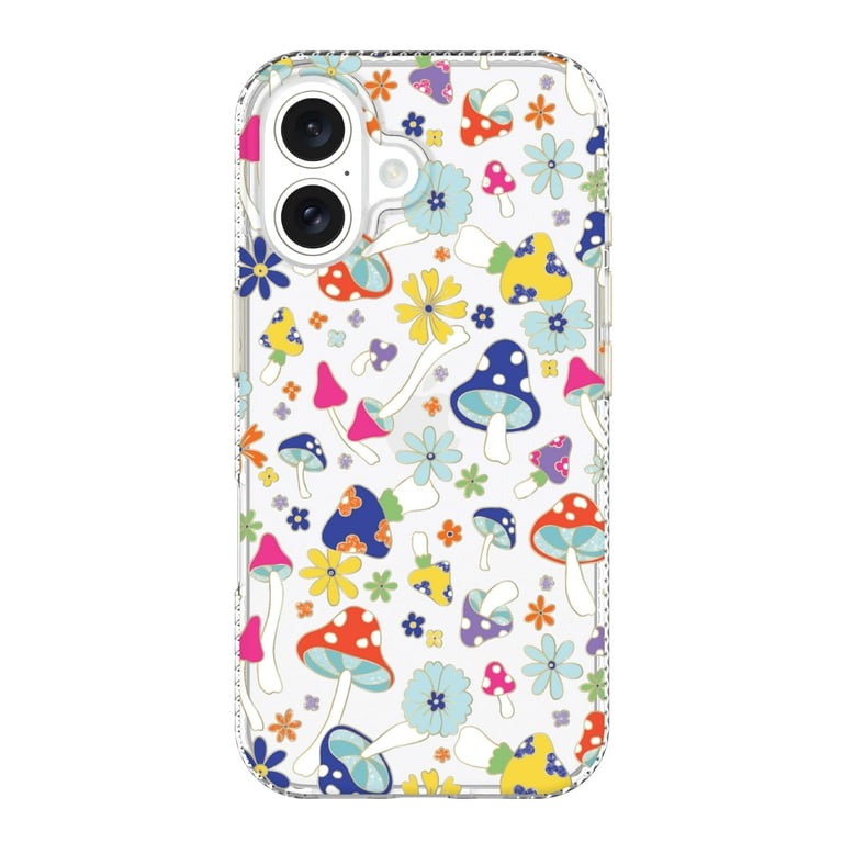 Onn Phone Case for iPhone 16, Multicolor Mushroom, Drop