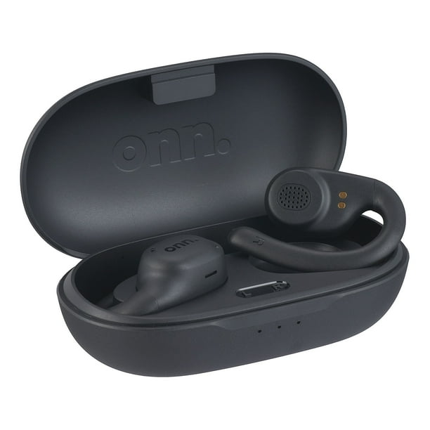 onn. OverEar Bluetooth Wireless OpenEar Earphones with Wireless Charging Case, Black