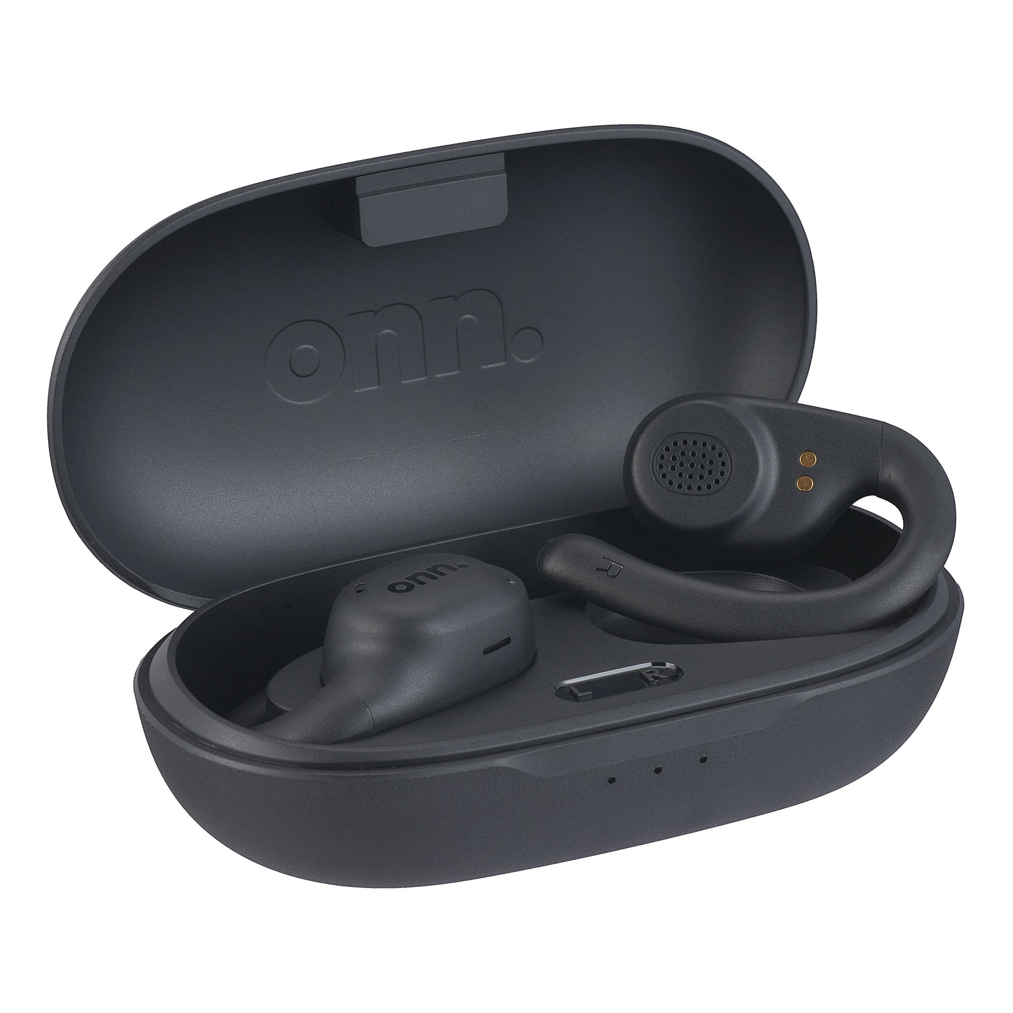 onn. Over-Ear Bluetooth Wireless Open-ear Earphones with Wireless Charging  Case, Black, new
