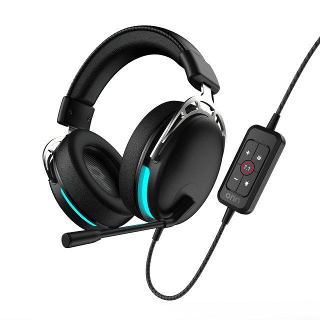 onn PC Virtual 7.1 Surround Sound Gaming Headset - 6ft Length Cable - Ultimate Comfort Cooling Gel Earpad