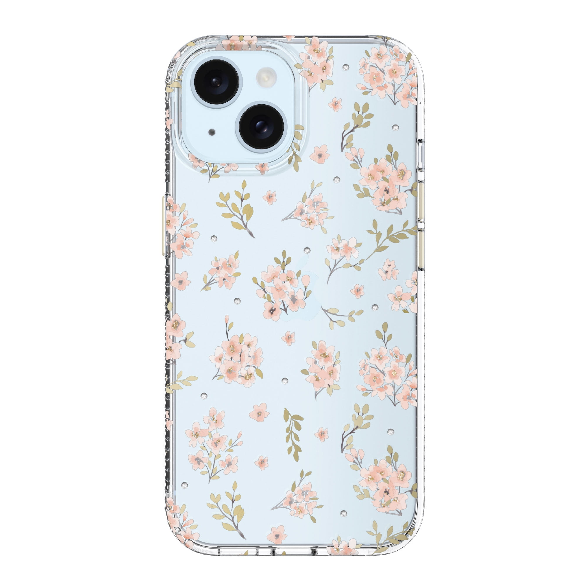 onn. Pink Floral with Gems Phone Case for iPhone 15 / iPhone 14 / iPhone 13