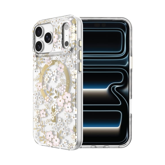 onn Phone Case for iPhone 18 Pro Max / 17 Pro Max, MagSafe Compatible - Pink & White Floral with Gems