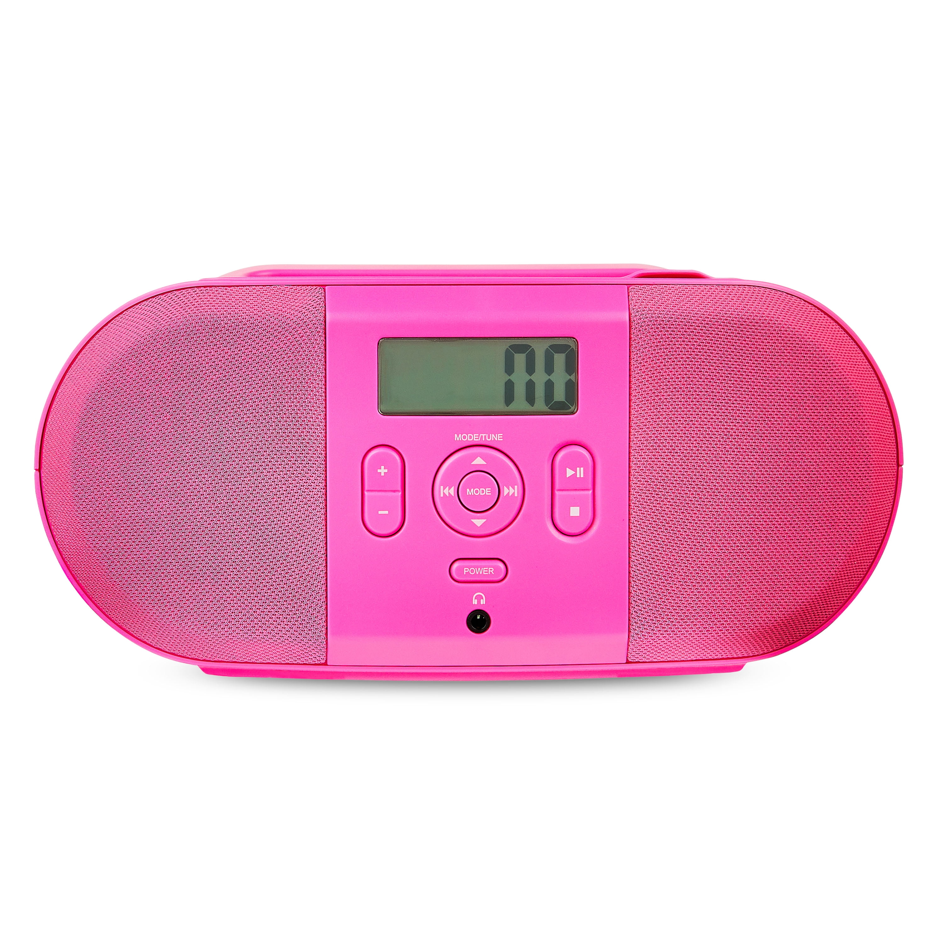 onn. Portable CD Boombox with Digital FM Radio, Pink