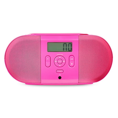 Onn Compact Portable CD Boombox with FM Radio and LCD Display - Pink