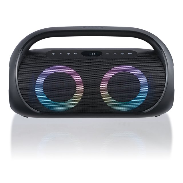 onn. Portable FM Boombox with LED Lighting